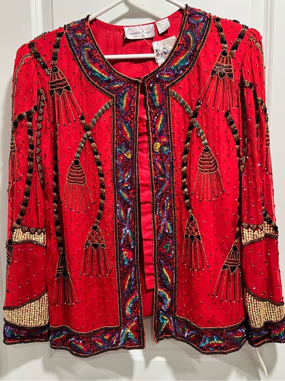Laurence Kazar 1980s Vintage Silk Beaded Embellished Evening Jacket in Red NWT